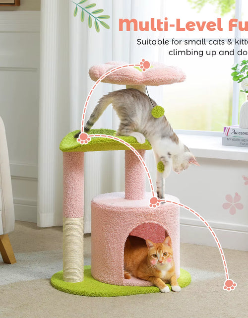 Load image into Gallery viewer, Cactus Cat Tree with Curved Perch Cozy Cat Condo Small Cat Tower with Removable Top Bed Cat Scratching Post for Indoor Cat Toys
