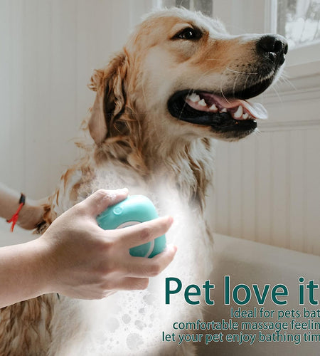 Dog Bath Brush, Pet Massage Brush Shampoo Dispenser, Soft Silicone Brush Rubber Bristle for Dogs and Cats Shower Grooming (Blue)
