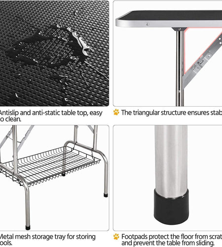 Pet Grooming Table for Large Dogs Adjustable Professional - Portable Trimming Drying Table W/Arm/Noose/Mesh Tray, Maximum Capacity up to 330LB