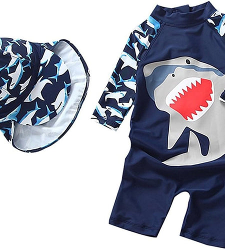 Baby Boys Kids Swimsuit One Piece Toddlers Zipper Bathing Suit Swimwear with Hat