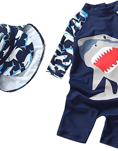 Load image into Gallery viewer, Baby Boys Kids Swimsuit One Piece Toddlers Zipper Bathing Suit Swimwear with Hat
