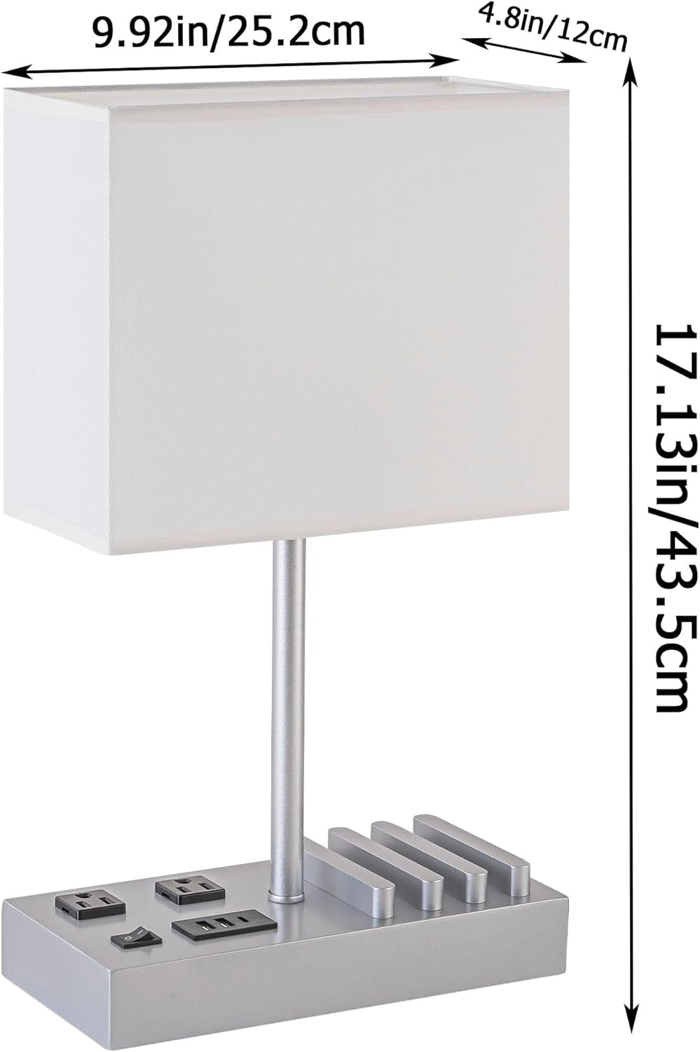 Desk Lamp with 3 USB Charging Ports, Table Lamp with 2AC Outlets and 3 Phone Stands, Nightstand Bedside Lamp with Natural Wooden Base and Cream Linen Shade